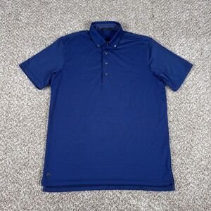 Greyson Polo Shirt Mens M Blue Micro Stripe Short Sleeve Button Down Collar